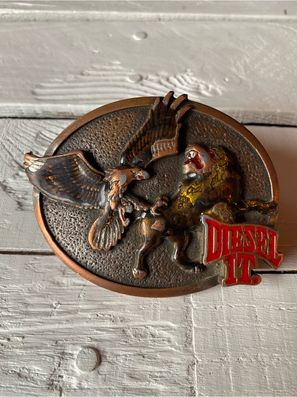 VTG Rare Diesel Eagle Lion Metal Brass Belt Buckle